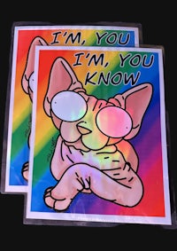 two stickers with the words i'm you know on them
